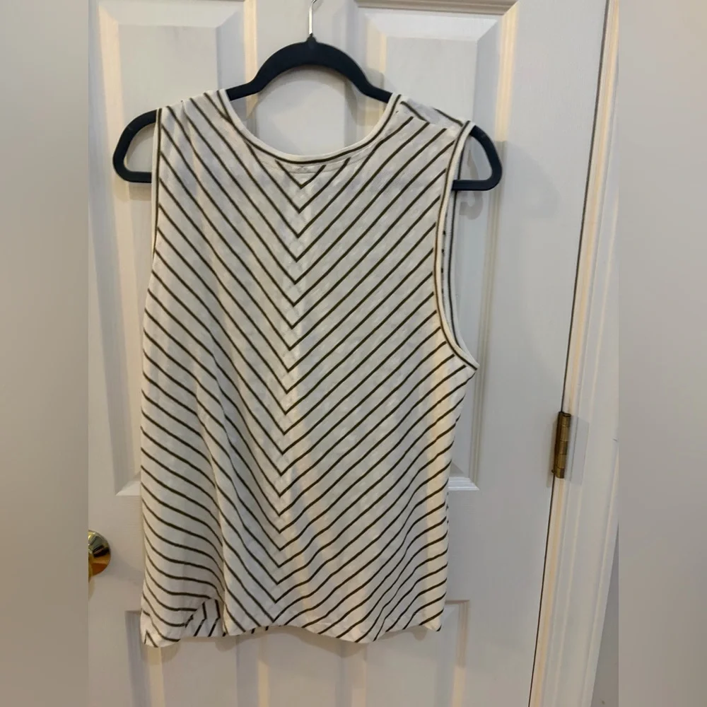 Liverpool Los Angeles Striped Twist Front Tank Top XL Olive Cream 100% Cotton - Picture 7 of 10